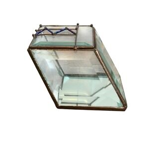 Glass Reunions Beveled Glass Jewelry Box Cobalt Blue 1997